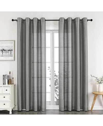 GoodGram 2 Piece Sheer Voile Faux Silk Spring & Summer 84 in. L Grommet Top Curtain Panels - 52 W x L, Seaside Blue