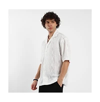 Men's Daisy White Argyle-Textured Oversized Shirt