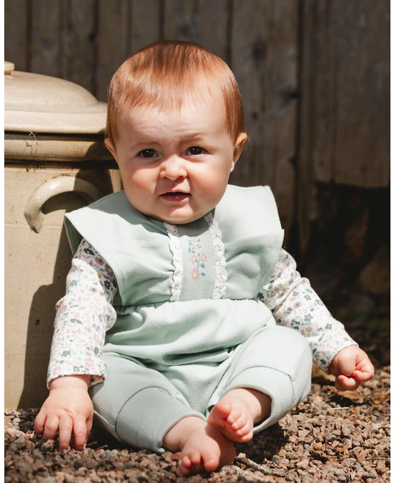 Deux par Baby Girl Cotton Bodysuit and Sleeveless Overalls Set Jade Green