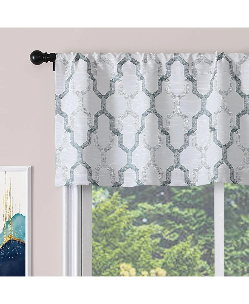 Kate Aurora Living Shabby Trellis Clover Rod Pocket Window Curtain Valances - 56 in. W x 14 L, Turquoise