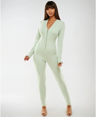 Bebe Women's Basic Knit Zip-Up Catsuit