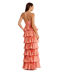 Mac Duggal Women's Pleated Charmeuse Strapless Tiered Ruffle Gown