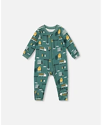 Deux par Baby Boys One-Piece Cotton Pajama Teal Construction Print