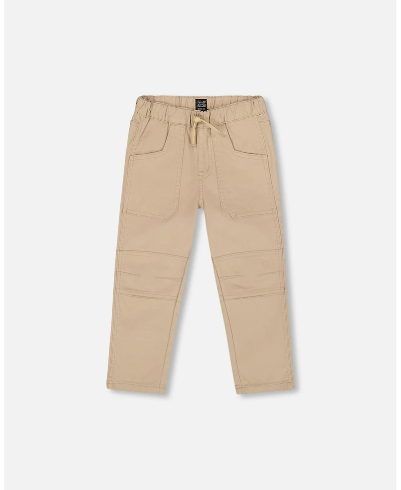 Deux par Boy Twill Jogger Pants with Patch Pockets Beige - Child