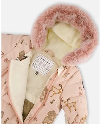 Deux par Baby Girl One-Piece Layette Snowsuit Designed for Car Seat Pink Printed Animal