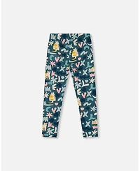 Deux par Girl Stretch Jersey Leggings Green Cat Print