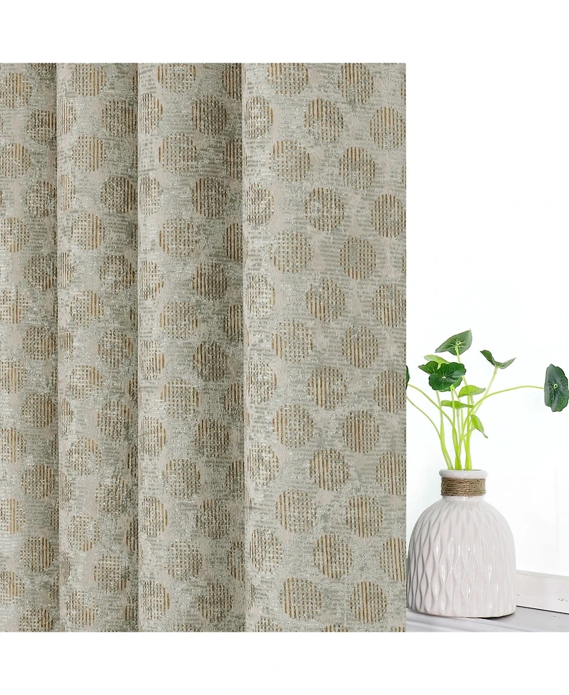 Kate Aurora 2 Piece Contemporary Chic Metallic Abstract Circles Light Filtering Grommet Top Curtains - Navy