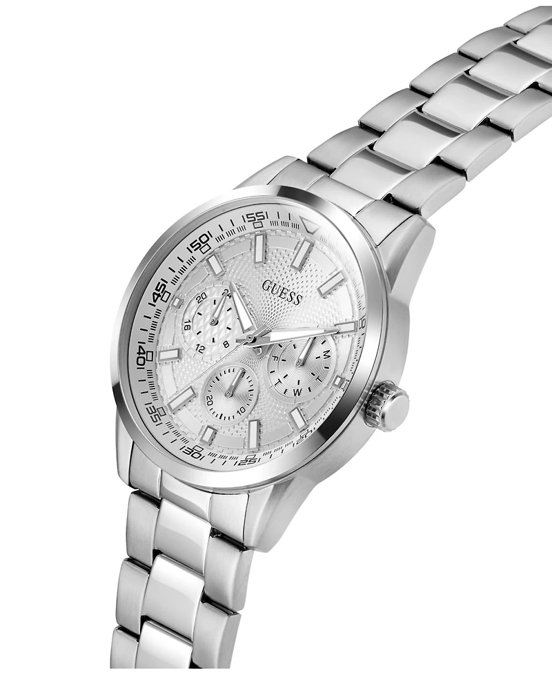 Guess Men's Silver Tone Multi-function Watch, 44mm