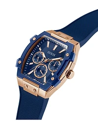 Guess Men's Blue Rose Gold Tone Multi-function Watch, 44mm