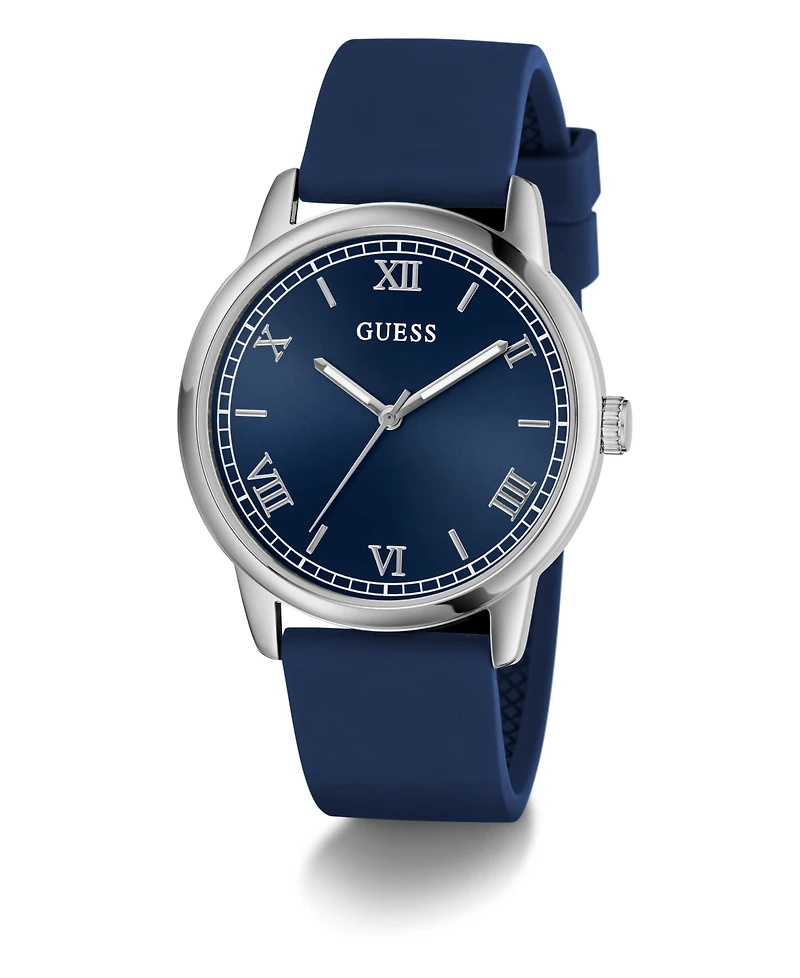 Guess Men's Blue Silver Tone Analog Watch, 40mm