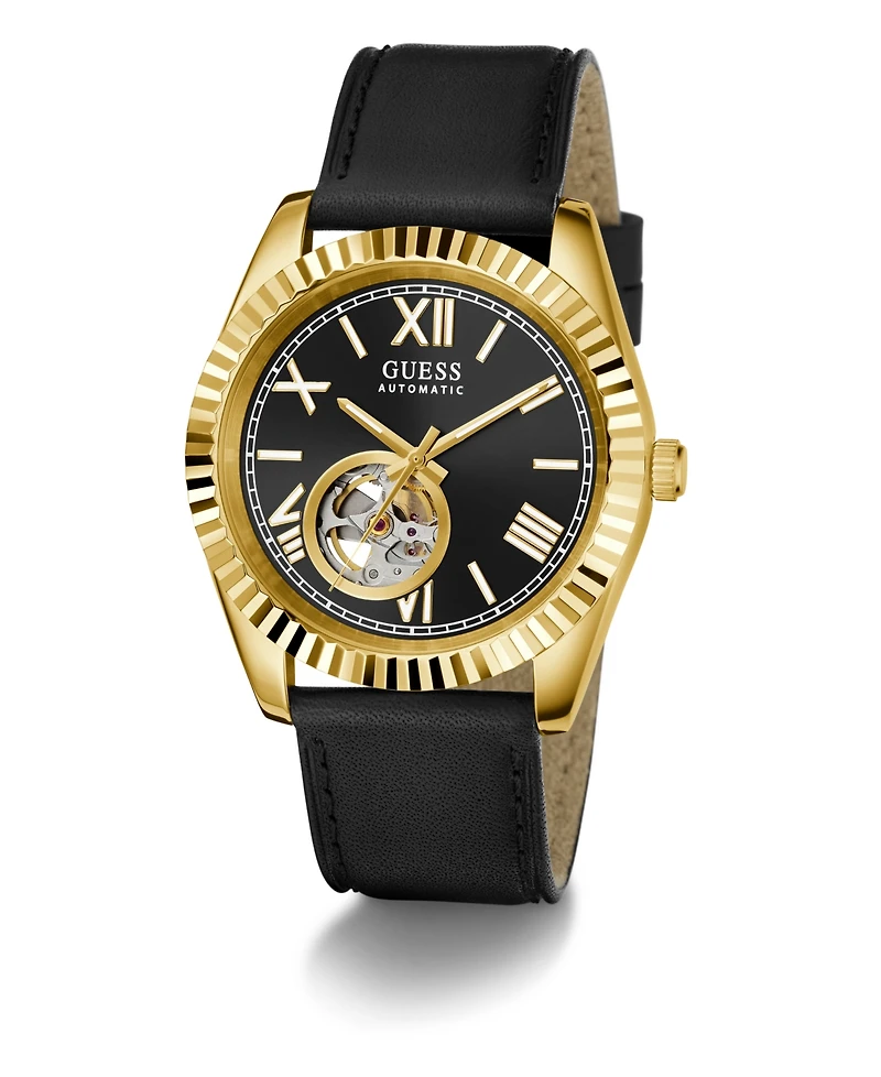 Guess Men's Black Gold Tone Automatic Watch, 42mm