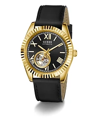 Guess Men's Black Gold Tone Automatic Watch, 42mm