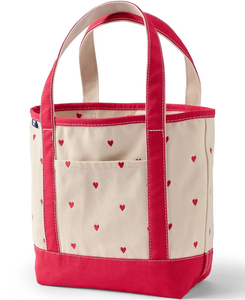 Lands' End Medium Embroidered 5 Pocket Open Top Canvas Tote Bag