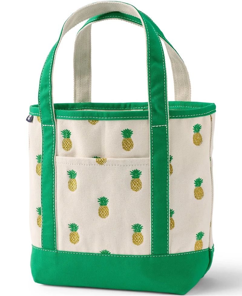Lands' End Medium Embroidered 5 Pocket Open Top Canvas Tote Bag