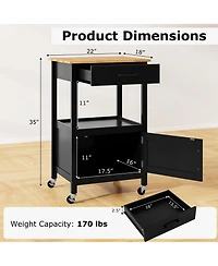 Gymax Rolling Kitchen Island Cart w/ Rubber Wood Top Drawer