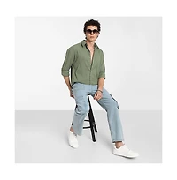 Campus Sutra Men's Fern Green Honeycomb-Textured Oversized Shirt