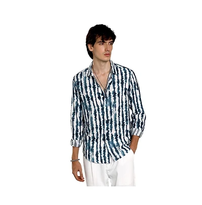 Campus Sutra Men's Indigo Blue & Daisy White Ink-Striped Shirt