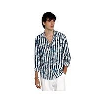 Campus Sutra Men's Indigo Blue & Daisy White Ink-Striped Shirt