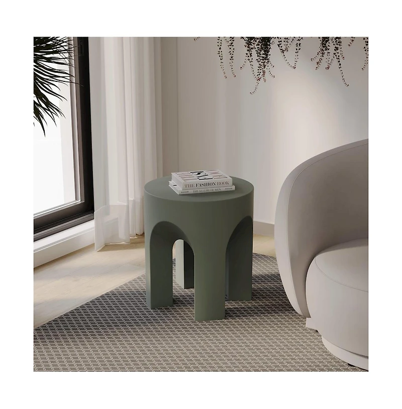 LeisureMod Crus Collection Fiberglass Outdoor Side Table in Grey