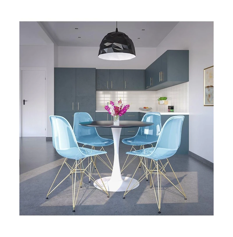 LeisureMod 5-Piece Dining Set with 35" Round Dining Table in White Iron