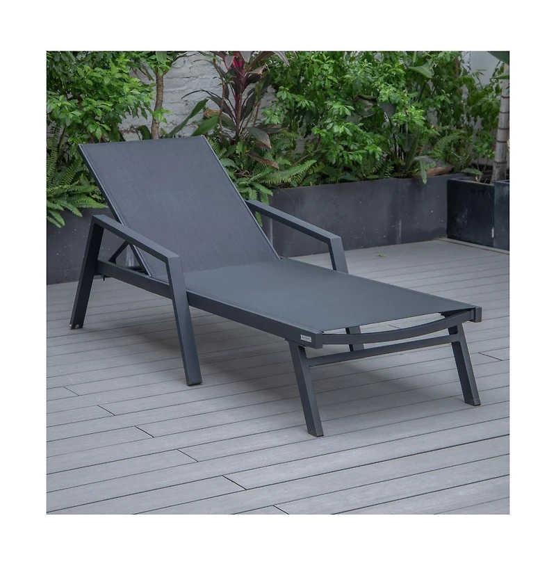 LeisureMod Marlin Patio Chaise Lounge Chair With Armrests in Aluminum Frame