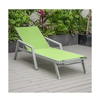 LeisureMod Marlin Patio Chaise Lounge Chair With Armrests in Grey Aluminum Frame