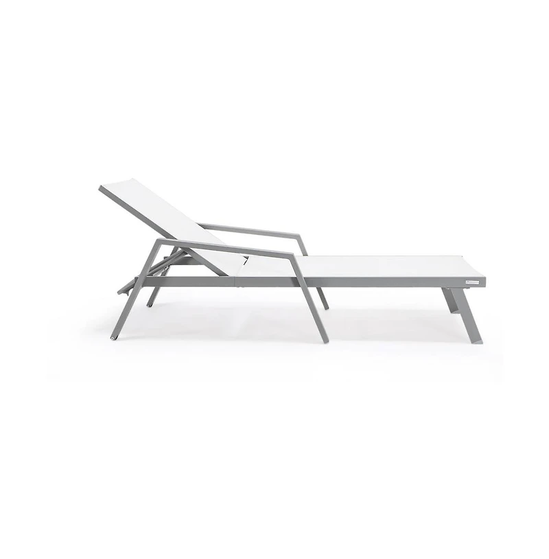LeisureMod Marlin Patio Chaise Lounge Chair With Armrests in Grey Aluminum Frame