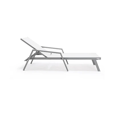 LeisureMod Marlin Patio Chaise Lounge Chair With Armrests in Grey Aluminum Frame
