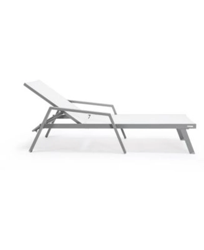 Leisuremod Marlin Patio Chaise Lounge Chair With Armrests In Grey Aluminum Frame Set Of 2