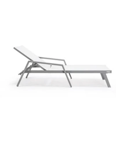 Leisuremod Marlin Patio Chaise Lounge Chair With Armrests In Grey Aluminum Frame Set Of 2
