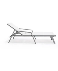 Leisuremod Marlin Patio Chaise Lounge Chair With Armrests In Grey Aluminum Frame Set Of 2