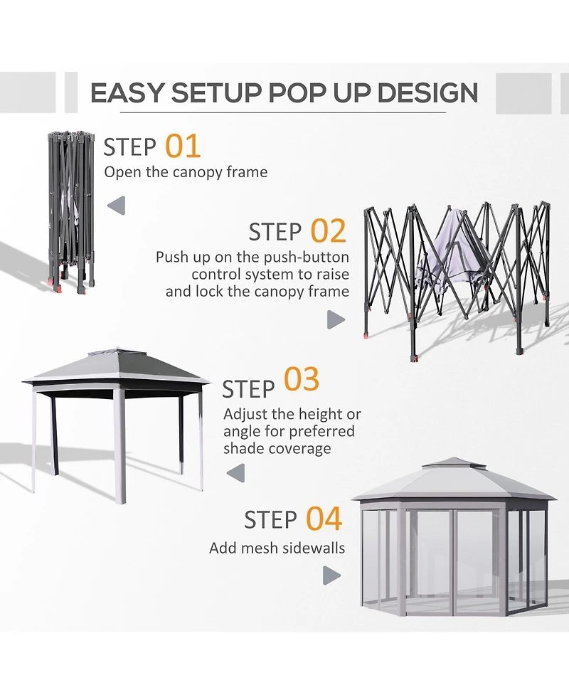 Outsunny 13' x 11' Pop Up Gazebo with Double Roof & Mesh Sidewalls,