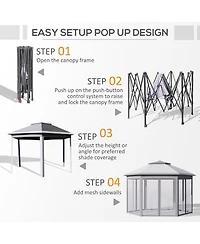 Outsunny 13' x 11' Pop Up Gazebo with Double Roof & Mesh Sidewalls,