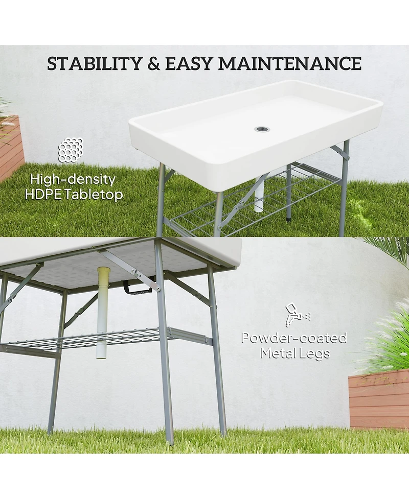 Outsunny 3.4ft Folding Ice Cooler Table with Drain, Party Ice Table,