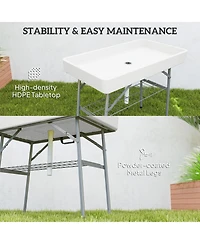Outsunny 3.4ft Folding Ice Cooler Table with Drain, Party Ice Table,