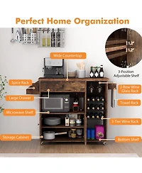 Gymax Kitchen Island Cart w/ Drop-Leaf & Power Outlet Microwave Shelf Wine Rack Drawer