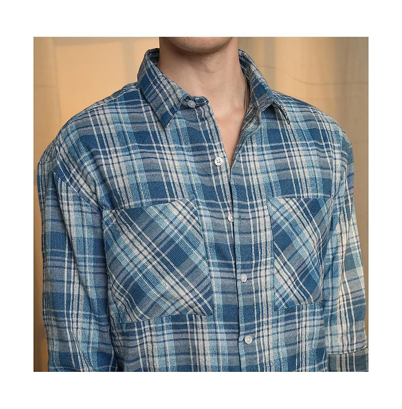 Campus Sutra Men's Steel Blue Tartan Plaid Shirt