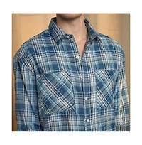Campus Sutra Men's Steel Blue Tartan Plaid Shirt
