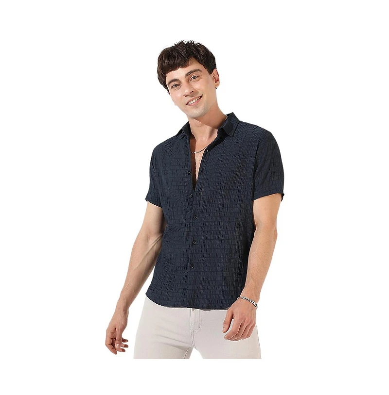 Campus Sutra Men's Black Textured Regular Fit Casual Shirt