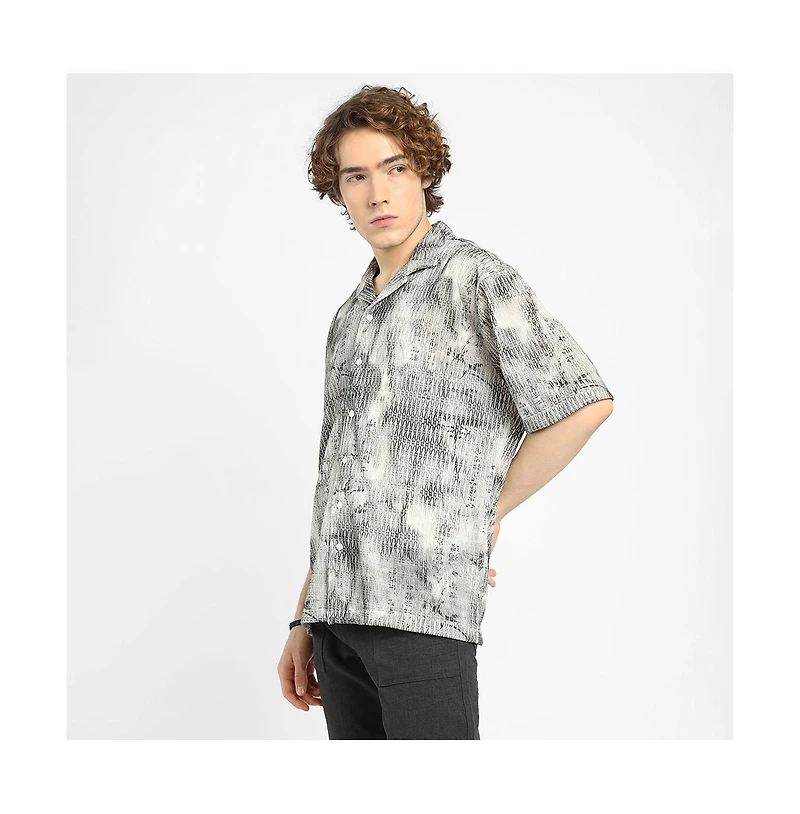 Campus Sutra Men's Charcoal Black & Ivory White Faded Woven Oversized Shirt