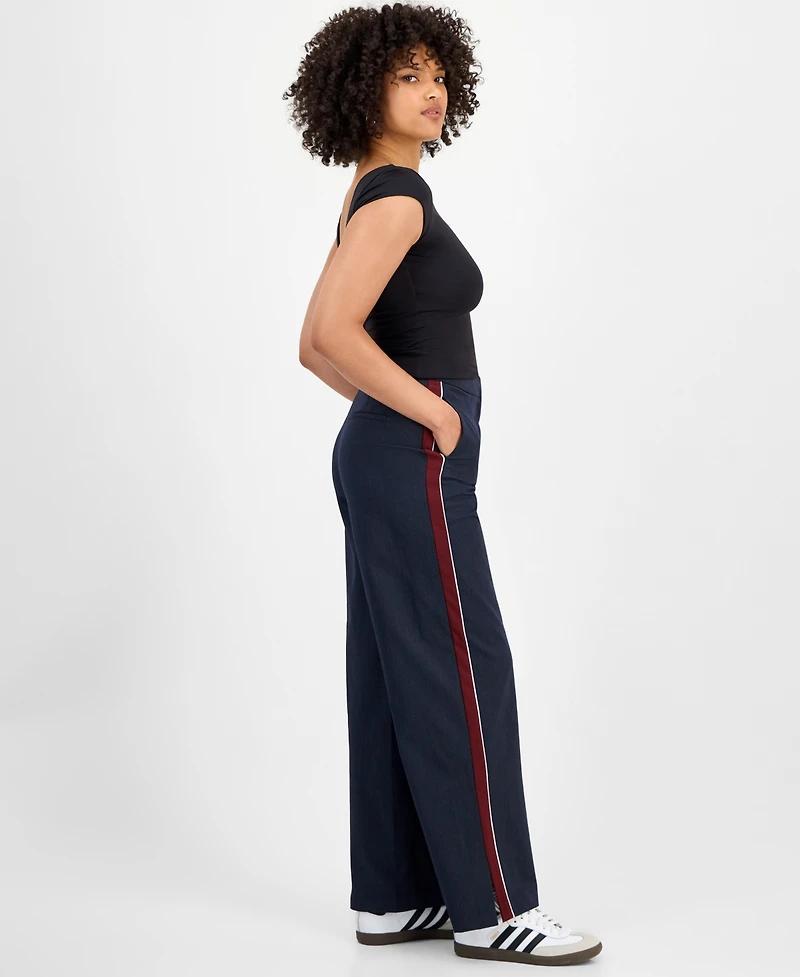 Bar Iii Women's Side-Stripe Pleated Wide-Leg Pants, Macy's Exclusive