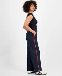 Bar Iii Women's Side-Stripe Pleated Wide-Leg Pants, Macy's Exclusive