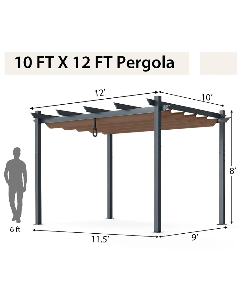 Gymax 10x12ft Outdoor Aluminum Retractable Pergola Canopy Shelter Grape Trellis