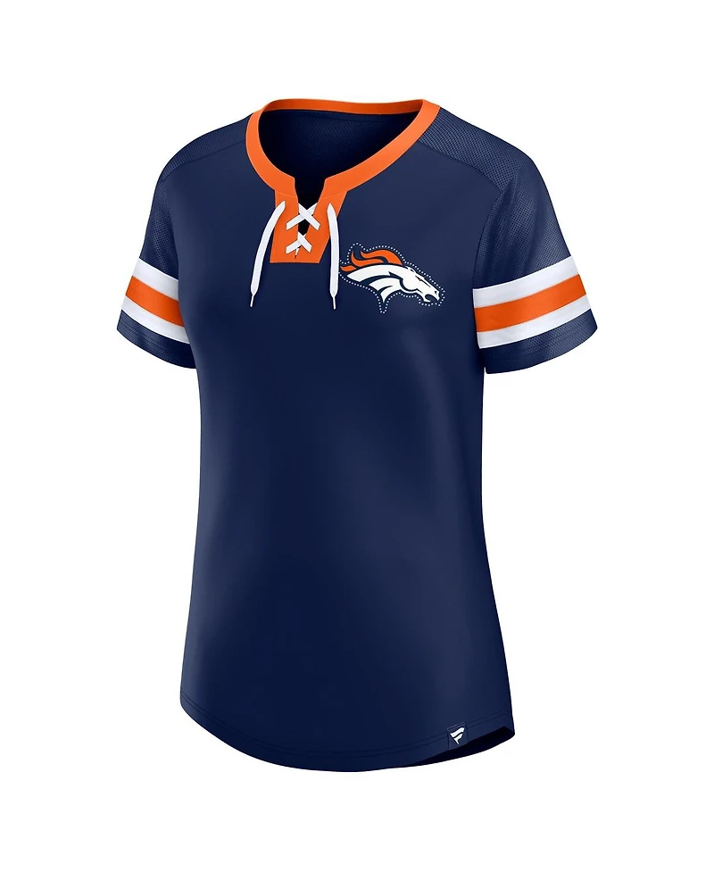 Fanatics Women's Navy Denver Broncos Bling Athena Jersey Style Lace-up T-Shirt