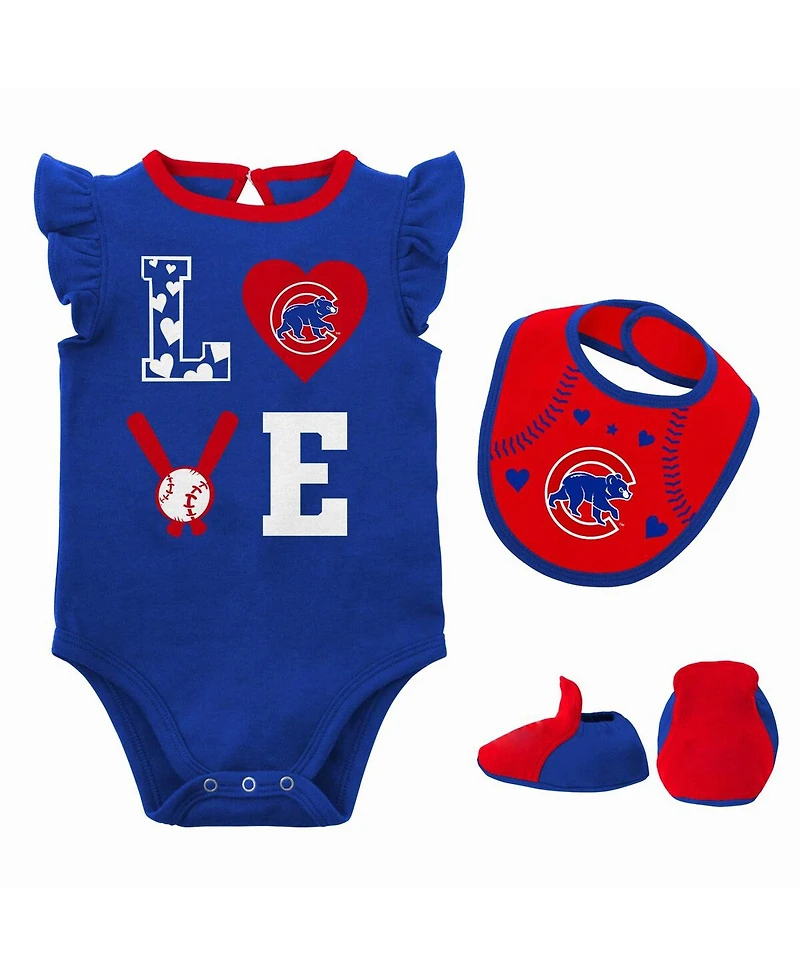 Outerstuff Baby Boys and Girls 3-Piece Royal/Red Chicago Cubs Love of Baseball Bib Bodysuit Booties Set