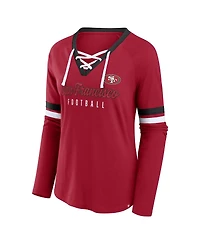 Fanatics Women's Scarlet San Francisco 49ers Plus Won Done Lace-Up V-Neck Long Sleeve T-Shirt