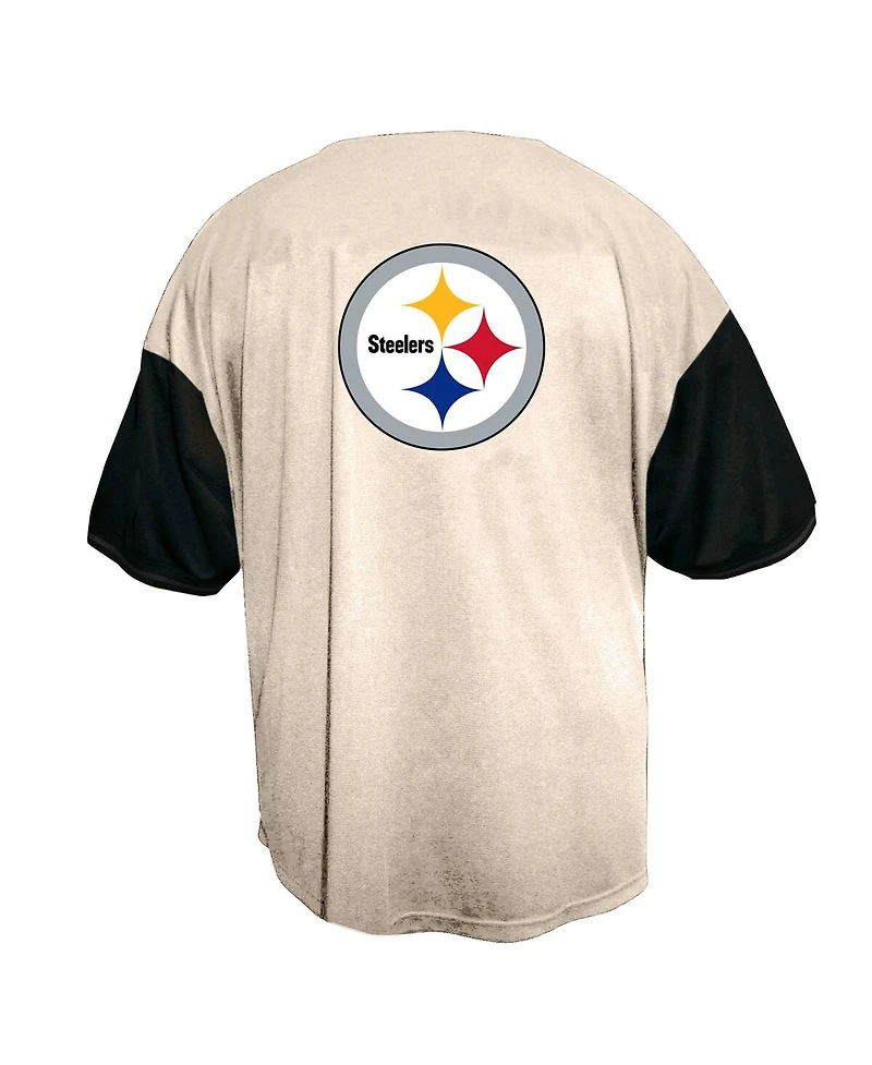 Fanatics Men's Cream Pittsburgh Steelers Full-Button Short Sleeve T-Shirt