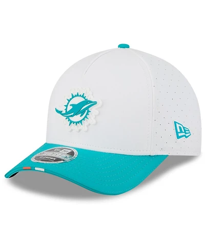 New Era Men's White/Aqua Miami Dolphins 2025 Nfl Training Camp A-Frame 9FORTY Adjustable Hat