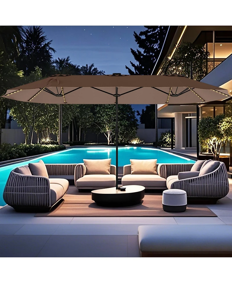 Gymax 15.5 Ft Double-sided Patio Umbrella w/ Solar Lights Outdoor Twin