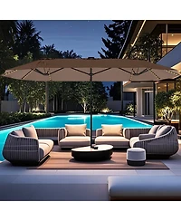 Gymax 15.5 Ft Double-sided Patio Umbrella w/ Solar Lights Outdoor Twin